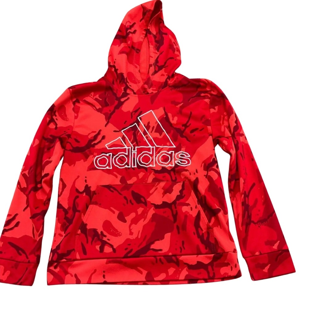 Adidas Boys Fleece Hoodie Size: LG- 14/16  Color: Red Camouflage